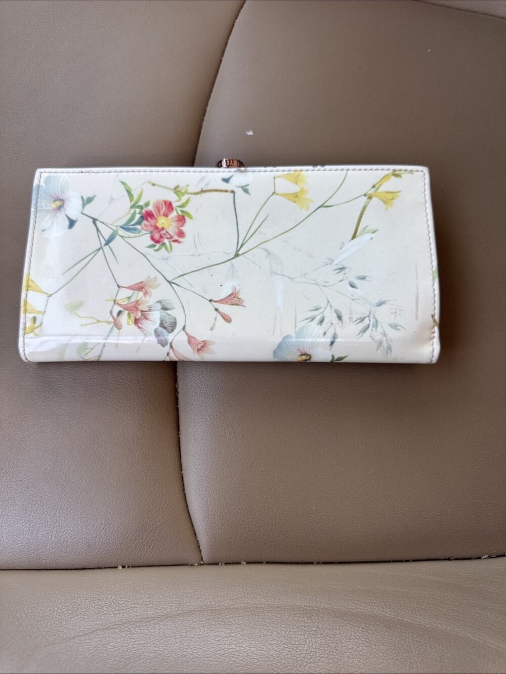 Ted Baker Pretty Cream Delicate Floral Wallet with Pink Bling Clasp